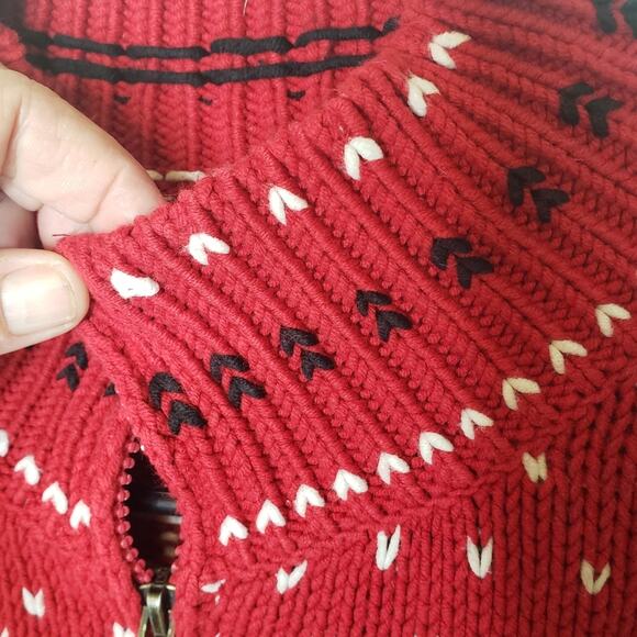 Coldwater Creek red black white intarsia knitted 1/4 zip sweater size Large - Picture 7 of 8